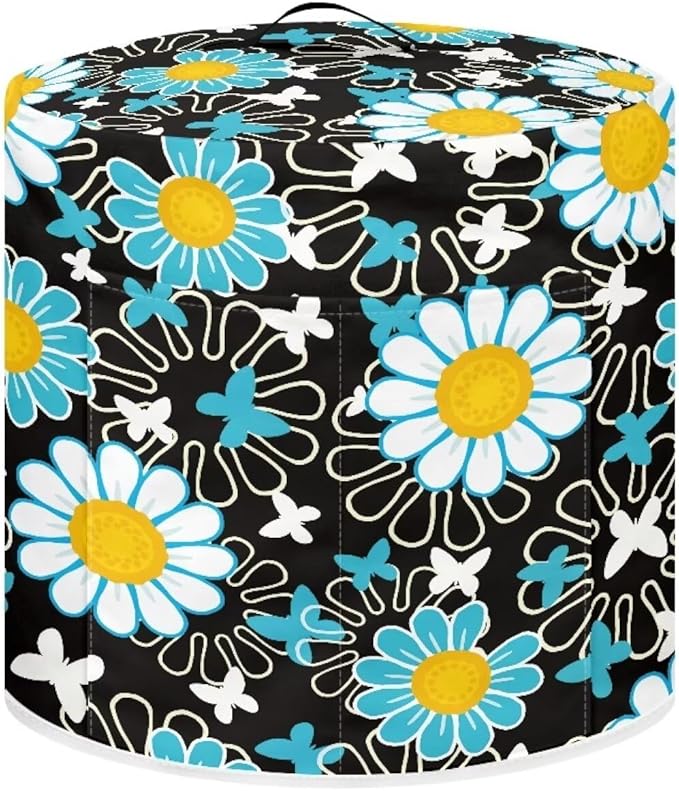 TODIYADDU Black Daisy Pressure Cooker Cover for Women Butterfly Butterfly Instant Pot Cover with Handle and Pocket for Rice Cooker Air Fryer Universal Kitchen Appliance Covers Storage Case Present
