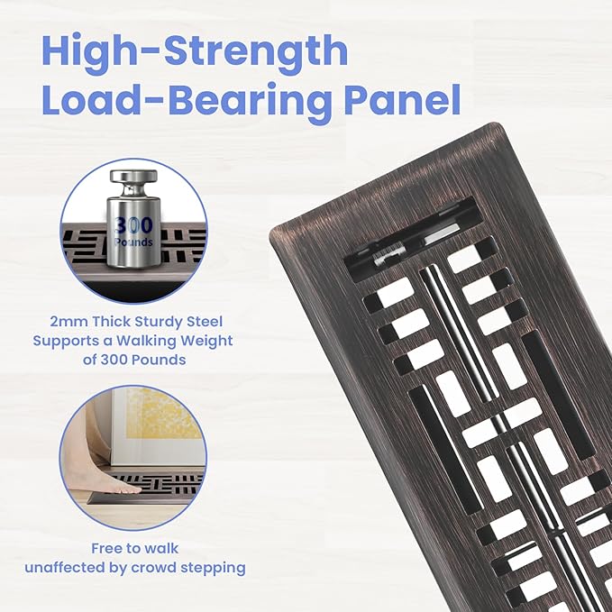 2x12 Inches Heavy Duty Walkable Floor Register Easy Adjust Air Supply Lever Floor Vents - Seattle Design - Vent Cover for Home Floor - Oil Rubbed Bronze