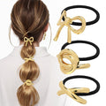 3PCS Metal Hair Tie For Women,Gold Cuffs,Metal Geometric Gold Hair Ties, Hair Accessories Stretchy and Non-Damage Ponytail Holders,Ponytail Cuff Hair Bands For Hair Styling (SET5)