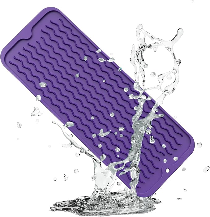 ZLR Small Dish Drying Mat for Kitchen Counter, Meadow Violet | Narrow Silicone by ZLR