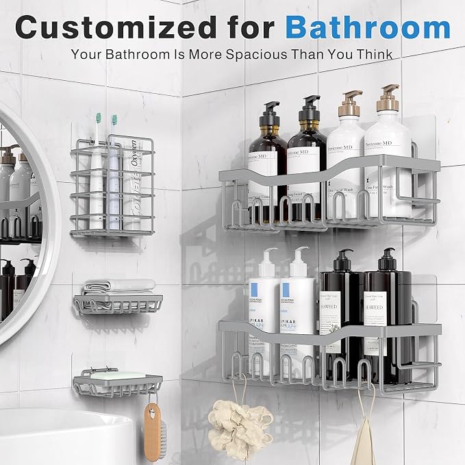 Shower Caddy 5 Pack, Adhesive Shower Organizer - Image 2
