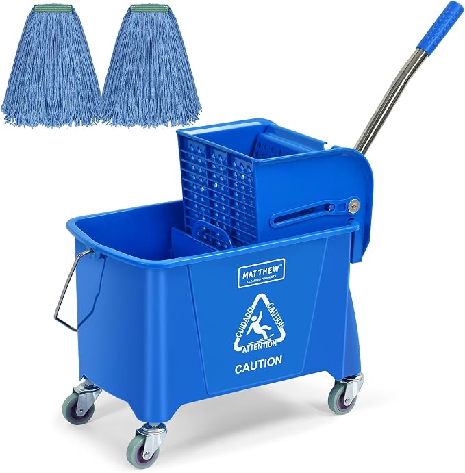 MATTHEW Cleaning Blue 22Quart Compact Mop Bucket INCL.2 Pcs Mop Head by MATTHEWCLEANINGPRODUCTS