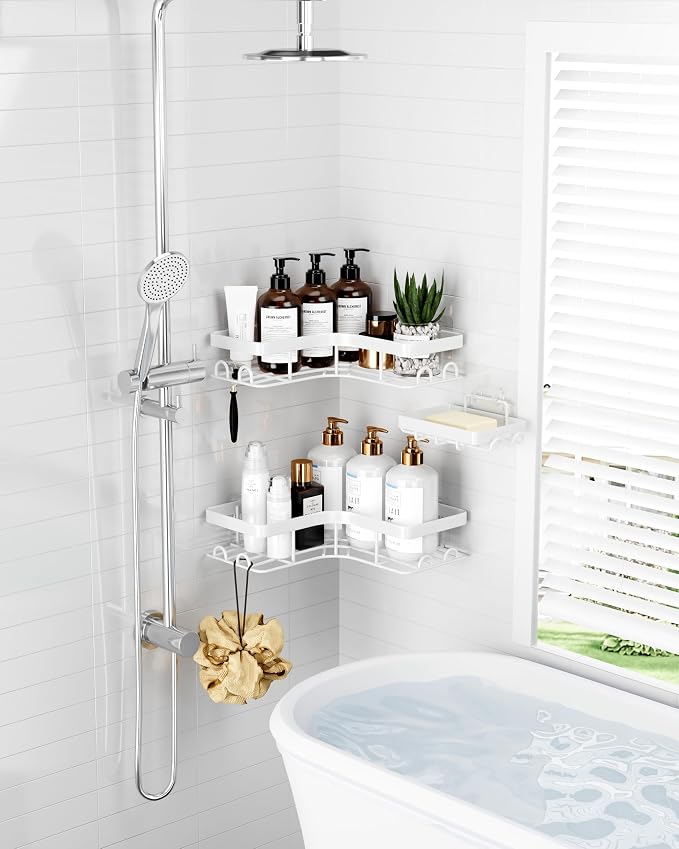 Sakugi Corner Shower Caddy, Soap Holder & Hooks - Image 3