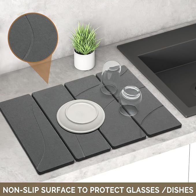Large Stone Dish Drying Mat for Kitchen Counter, Foldable Water Absorbing - Image 4