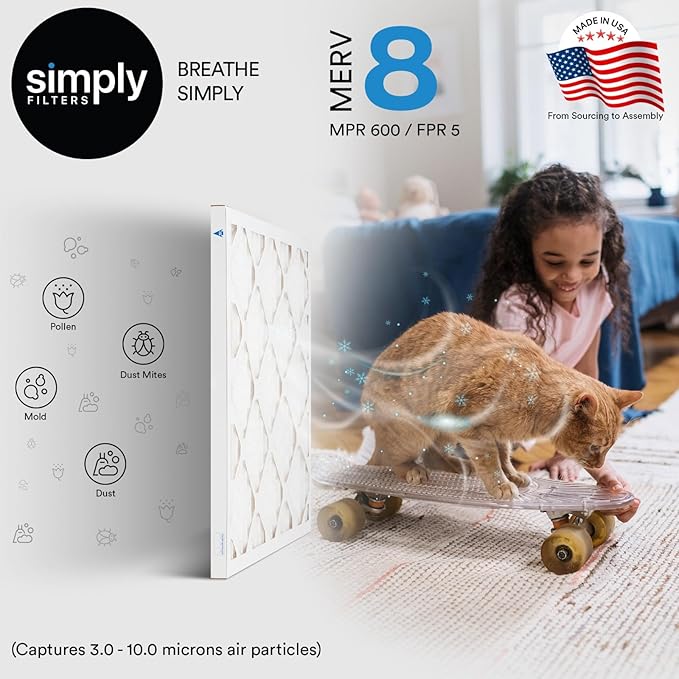 Simply 15x30x1 Air Filter, Merv 8, 6 Pack, For Home AC Furnace & HVAC (Actual Size: 14.75"x29.75"x0.75") DUST, Pet, & Allergy Control