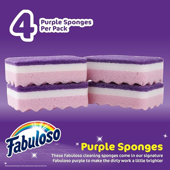 Fabuloso Scratch-Free Kitchen Dish Sponges Purple Cellulose Scrubber Sponge - Image 2