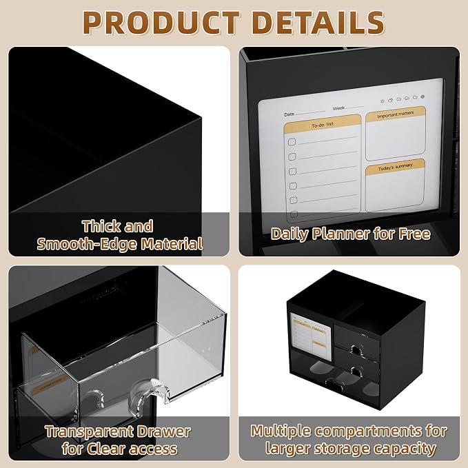 Marbrasse Desk Organizer with 3 Drawer, Desk Organizers and Accessories with 4 - Image 6