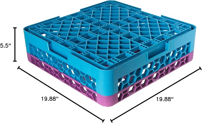 CFS RG9-1C414 OptiClean 9 Compartment Glass Rack with 1 Extender, 5.56", Polypropylene, Lavender/CFS Blue