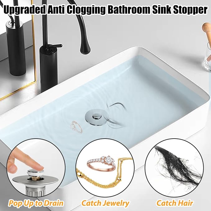 Anlige 3 in 1 Pop Up Bathroom Sink Stopper, Bathroom Sink Drain Strainer - Image 5