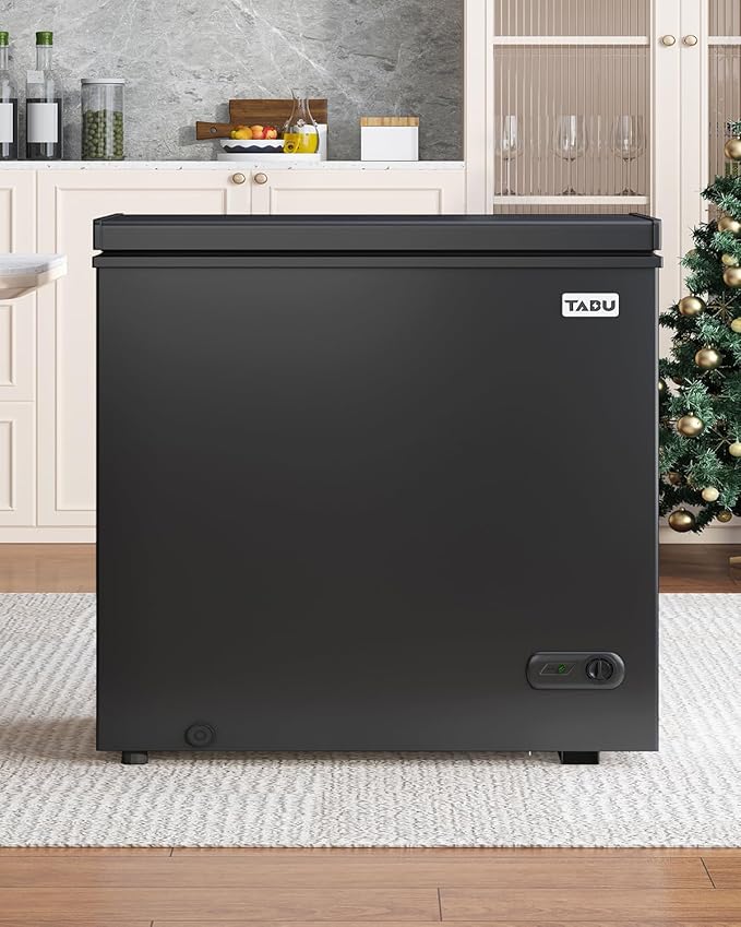TABU 10 Cubic Feet Chest Deep Freezer, Large Freestanding Chest Freezer with 7 Level Adjustable Temperature& Removable Storage Basket, Top-opening,Energy Saving, Black