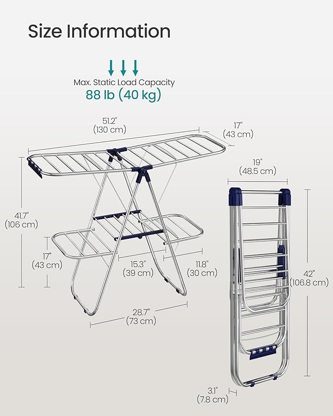SONGMICS Clothes Drying Rack, Foldable Laundry Drying Rack, Metal Clothes Airer - Image 7