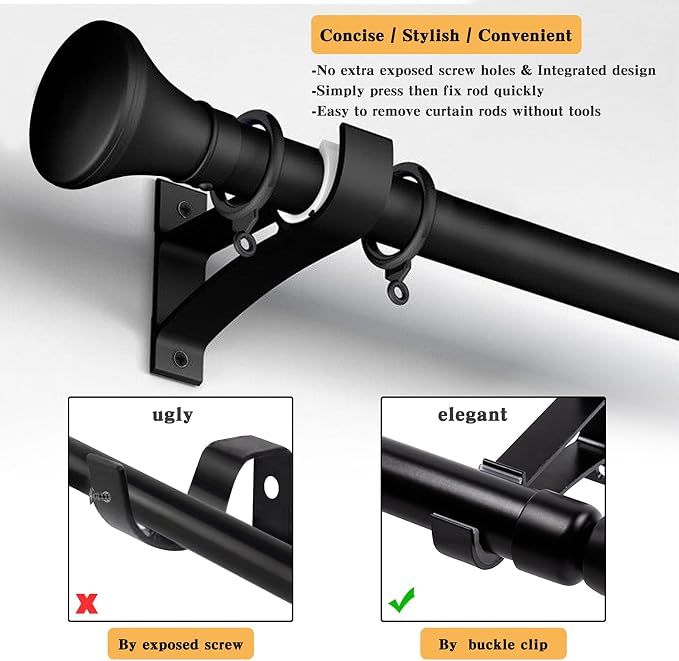 KOLAKO Curtain Rod Brackets, Heavy Duty Black Curtain Rods Holders Hook Hangers - Image 2