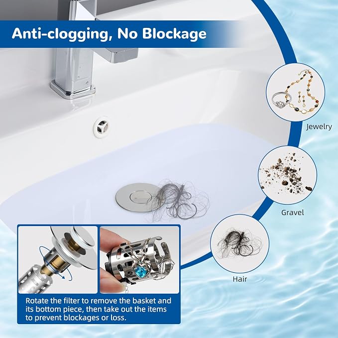 Hibbent 4 PCS Upgraded 3 in 1 Bathroom Sink Drain Strainer, Pop Up Stopper | - Image 2