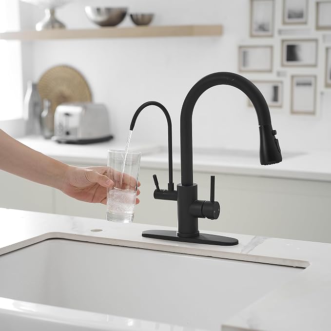 Black Kitchen Faucets with Water Filter and Pull Down Sprayer, Kitchen Sink - Image 9