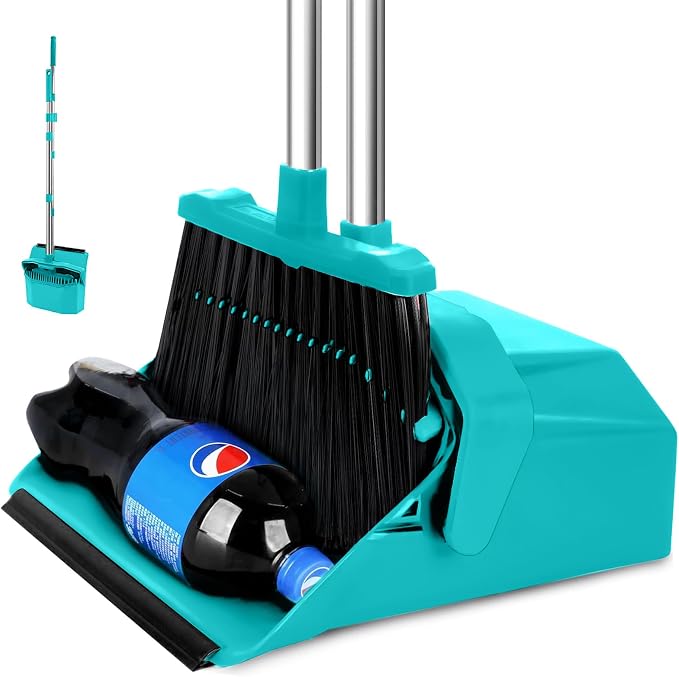 Broom and Dustpan Set for Home, ZeroGap Lip, Upright Storage Broom Combo for by Tiumso