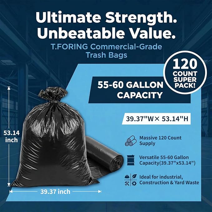 55-60 Gallon Trash Bags Unscented, Fit 206 - Image 3