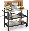 GOFLAME Outdoor Patio Cart Table, Kitchen Shelf on Wheels with Flip Top, Trash Bag Holder, Movable Hooks, Side Handle, Rolling Dining Grill Table, 4-Tier Serving Cart for Home, Bar (Without Chairs)