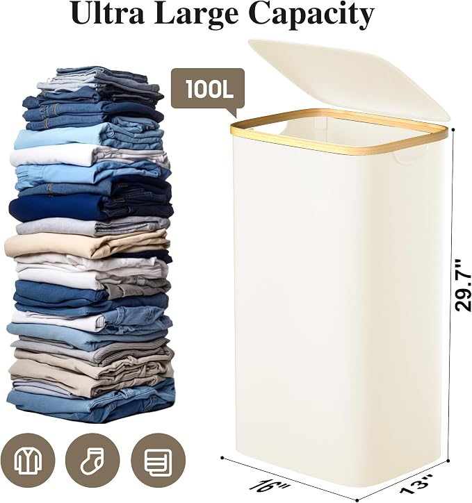 Foluck Large Laundry Hamper, 100L Waterproof Laundry Basket - Image 2