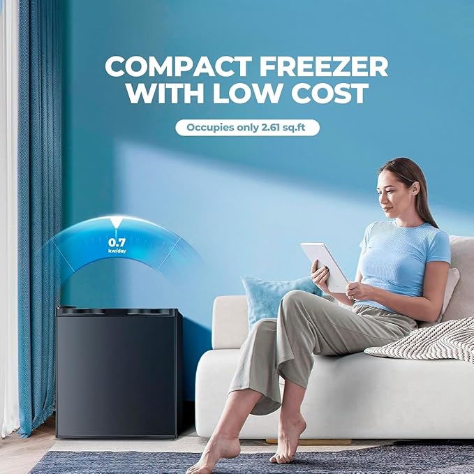 1.1 Cu.ft Small Freezer, Mini Upright Freezer with 7 Adjustable Thermostat, Removable Shelves, Reversible Single Door, for Bedroom/Home/Dorms/Apartment (Black)