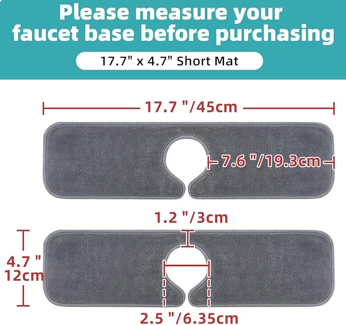 PoYang 2 Pack Faucet Mat for Kitchen Sink Splash Guard, Short 17.7x4.7 Inch | - Image 2