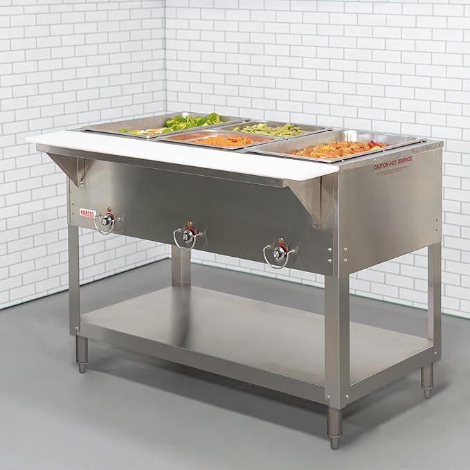 Kratos Commercial Electric Steam Table, 3 Well Stationary Hot Food Table, NSF Certified Food Warmer, 120V, 1500W (28W-110)