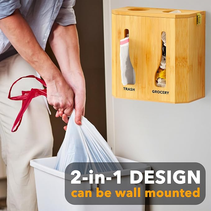 SpaceAid Bamboo 2 in 1 Garbage Bag Roll Holder & Dispenser, Under Sink Organizer - Image 2