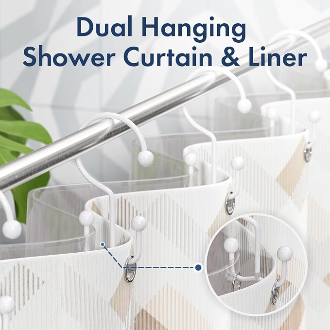 Bathway Shower Curtain Hooks White Shower Curtain Rings, Metal Shower Hooks - Image 5