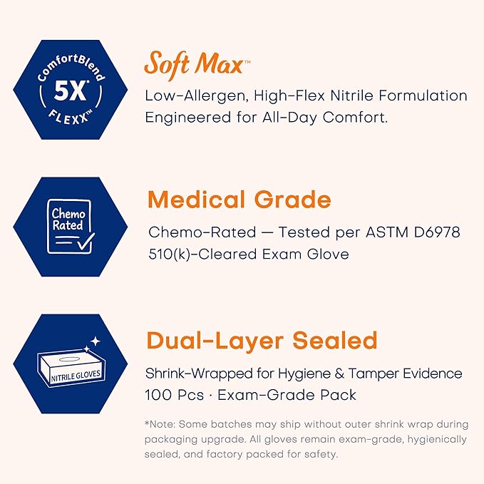 Medical Soft Max Nitrile Exam Gloves Powder-Free Disposable 100 Ct | Soft - Image 2