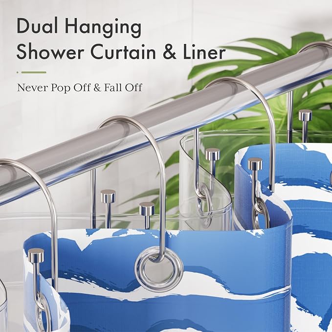 AmazerBath Shower Curtain Hooks, Nickel Double Hook Shower Curtain Hooks Rust - Image 4