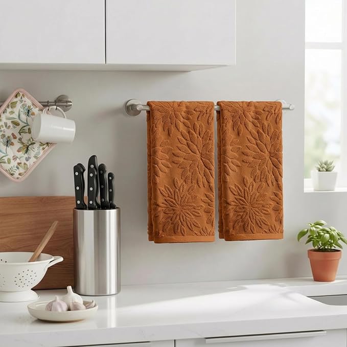 Artoid Mode 2 Pcs Caramel 3D Dahlia Floral Jacquard Hand Towels - Image 3