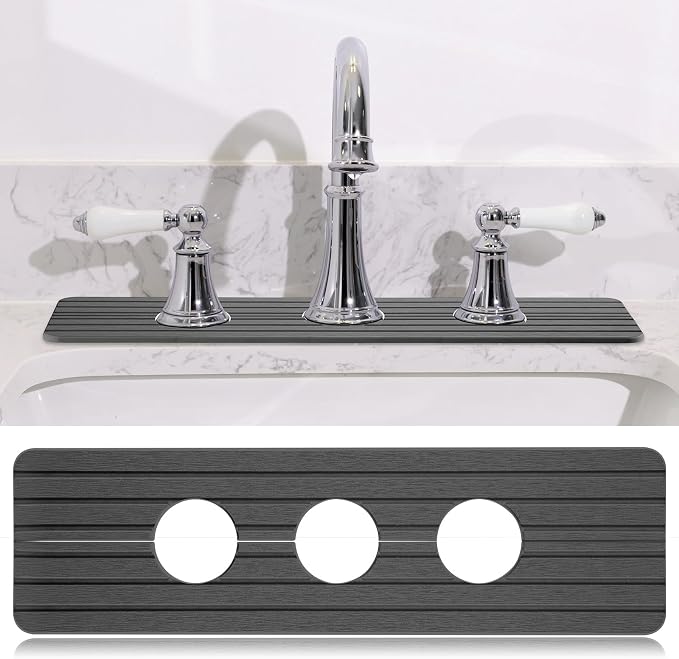 Teenyyou 3 Hole Gray Faucet Mat Kitchen Sink 15.94" x 4.92" | Bathroom Faucet by Teenyyou