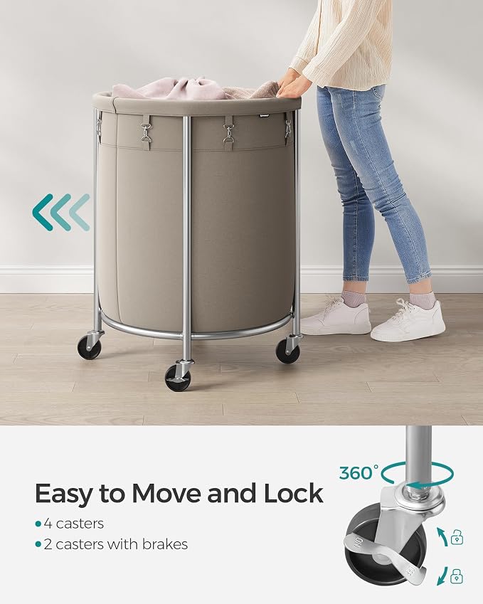 SONGMICS Laundry Basket with Wheels, Steel Frame, Removable Bag - Image 4