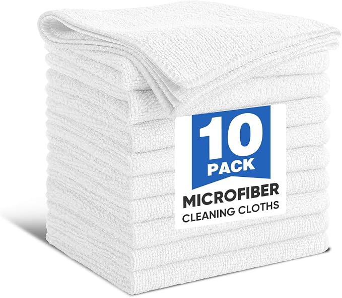TEAWOO 10 PCS White Microfiber Cleaning Cloths, Car Towels, Kitchen Towels by TEAWOO