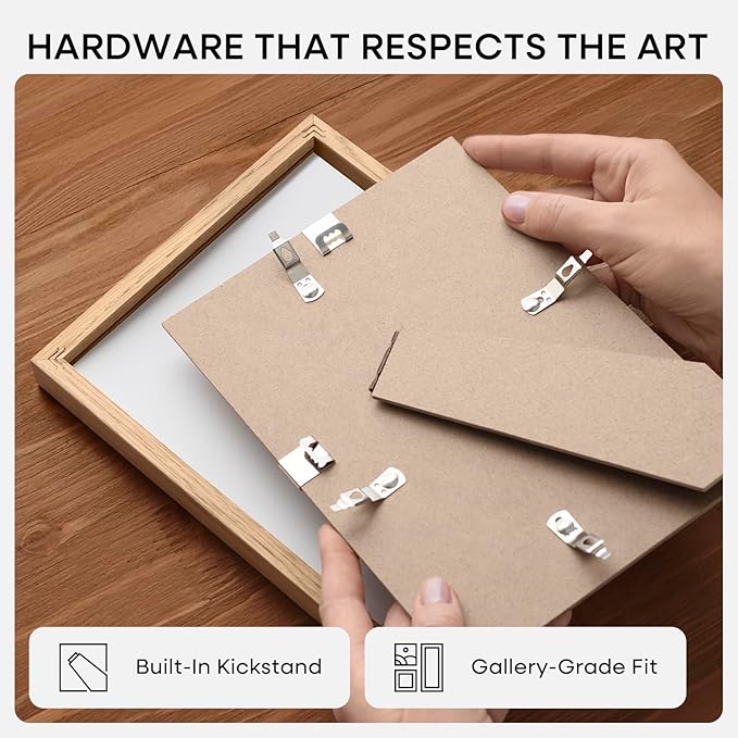 Homeforia 6x8 Picture Frame Natural Wood, High End Oak 6x8 Light Wooden Frames with Mat 5x7 for Photo, 6 x 8 Frame Matted to 5 x 7 Print, 8x6 Wall or Tabletop Frame, Tempered Glass, Wall Kit, Set of 4