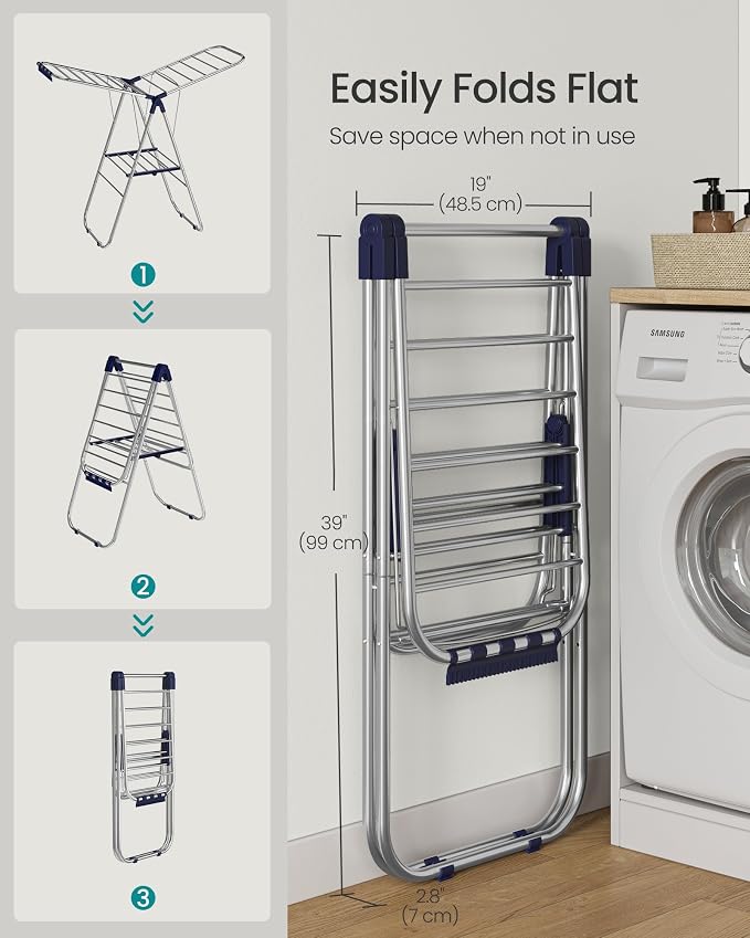 SONGMICS Clothes Drying Rack, Foldable Laundry Drying Rack, Metal Clothes Airer - Image 5
