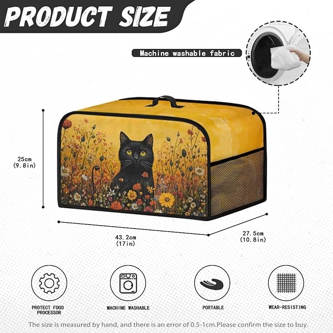 Black Cat Crock Pot 6-8 Quart Slow Cooker Dust Cover Set for Kitchen Appliances