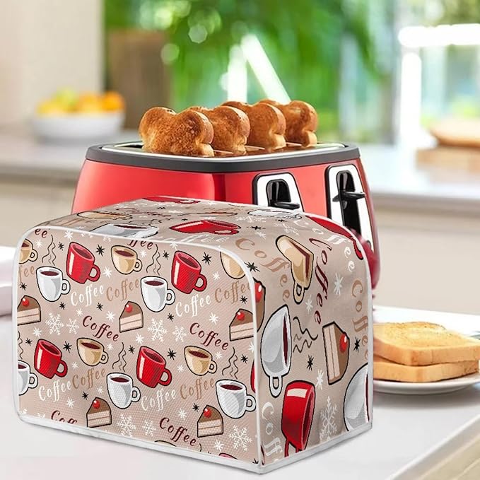 Coffee Snowflake Print Toaster 4 Slice Cover Kitchen Accessories Decor Bread Maker Dustproof Fingerprint Protectors