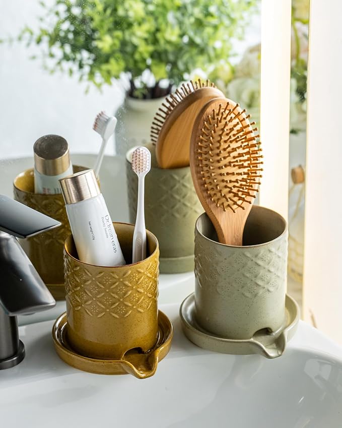 Zoeeker Toothbrush Holder with Drainage, Ceramic Toothbrush Holders Set | - Image 7