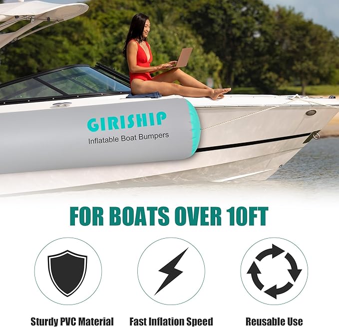 10'×18"/24" Inflatable Boat Bumpers, Large Boat Fenders for Docking, Boat Bumpers for Docking with Mooring Ropes, Heavy Duty Dock Bumper for Yacht or Fishing Boat