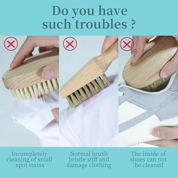 Laundry Stain Brush, Natural Soft Boar Bristles, Removes Tough Stains from - Image 4