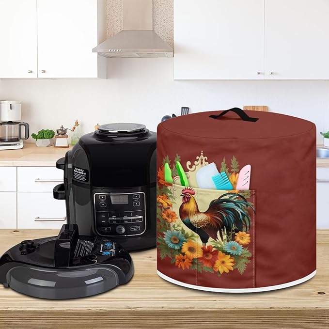 TODIYADDU Sunflower Rooster Pressure Cooker Cover for Women Trendy Instant Pot Cover with Top Handle and Pocket Kitchen Appliance Cover Dust Cover for 8 Quart Instant Pot and Extra Accessories Gifts
