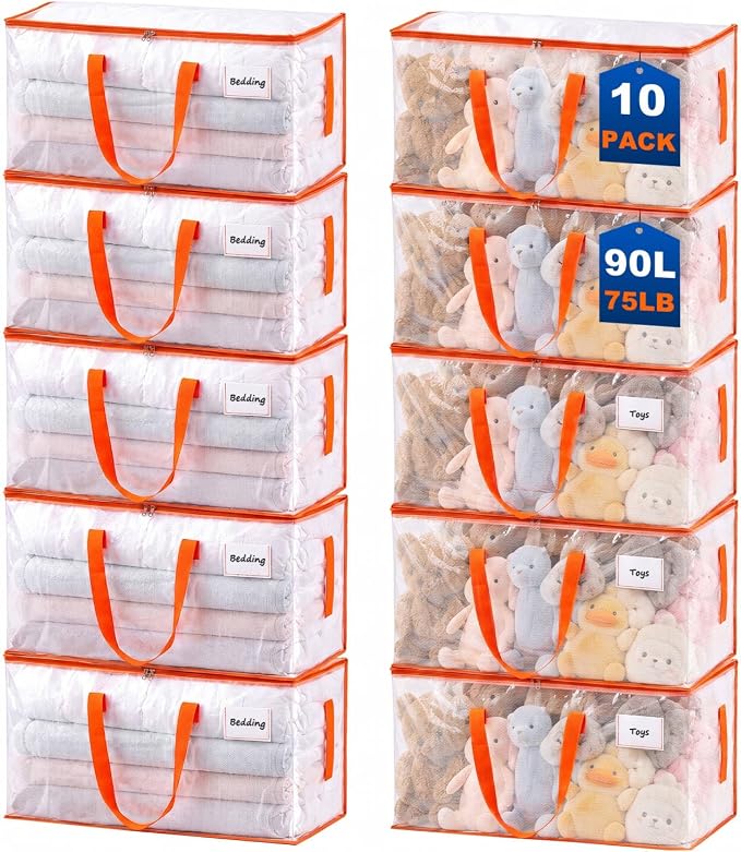 KYODOLED 10-Pack Clear Moving Bags Heavy Duty Extra Large, Storage Totes | by KYODOLED