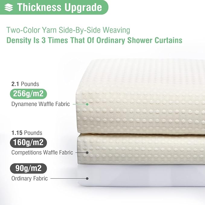 Dynamene Extra Long Waffle Shower Curtain 256 GSM Fabric 72x90 Cream/Ivory - Image 2
