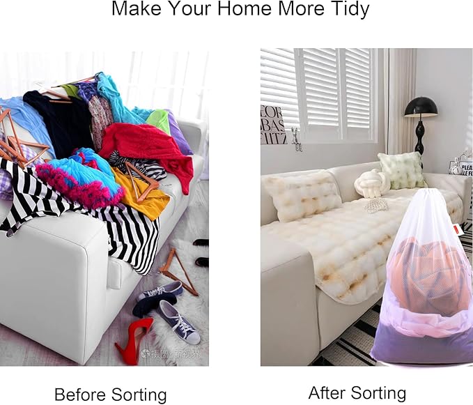 2 Pack Mesh Laundry Bags 24 x 36 Inches Drawstring Bag Black&White - Image 5