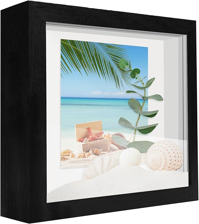 Small Shadow Box Frame 5x5, Wood with Plexiglass, Display Case Box for Memorabilia, Medal, Crafts,Tickets and Photos, Picture Frame for Wall and Tabletop (Black, 5x5)