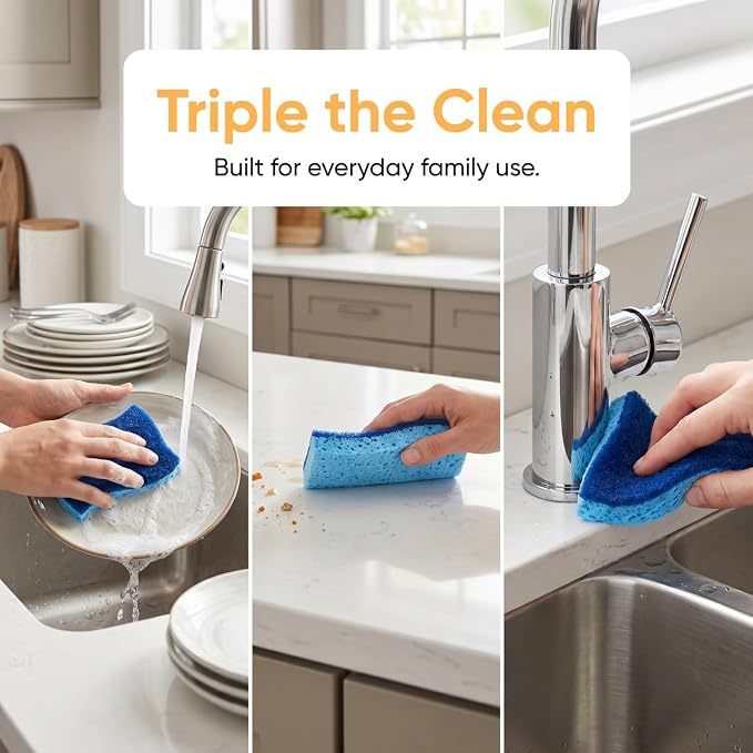 Kitchen Sponges for Washing Dishes, Non-Scratch Cellulose Dish Scrub Sponges - Image 4