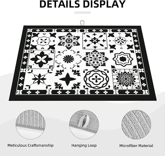 Retro Black Pattern Dish Drying Mat - Image 3