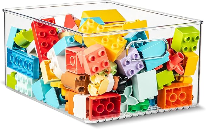 primebox Clear Plastic Organizer Bins with Handles for Home Organization. Storage Containers for Organizing Fridge, Freezer, Cabinet. Pantry, Great for Kitchen, Garage, Laundry Room. 10"x8"x5"