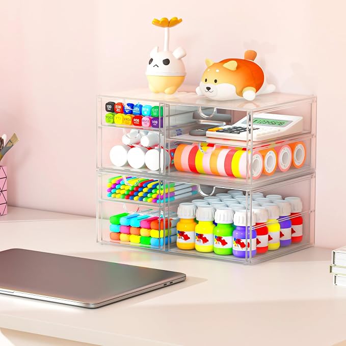 4-Pack Acrylic 6-Drawer Office & Makeup Storage Organizer, Desk | Smooth-glide - Image 6