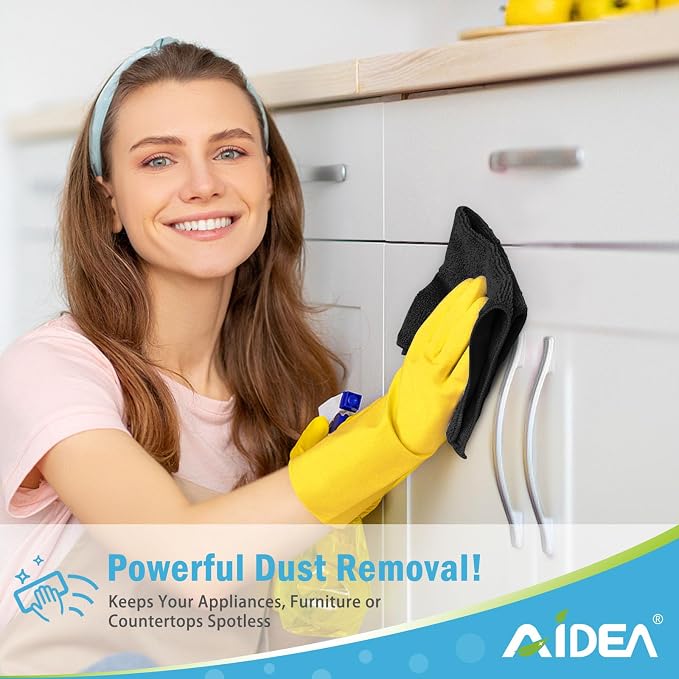 AIDEA Black Microfiber Cleaning Cloth-50PK, Cleaning Rags 12"x12" Absorbent | - Image 4